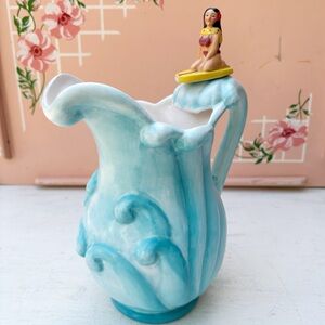 Surfer Pitcher Hula Girl Vandor Pelzman Wave Pitcher 2000 Tropical Blue Ocean